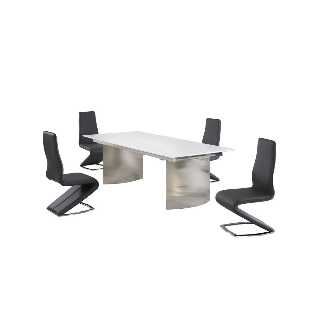 Dining Set w/ Contemporary Extendable White Table & Modern Black Chairs, GLENDA-TARA-5PC. Picture 3