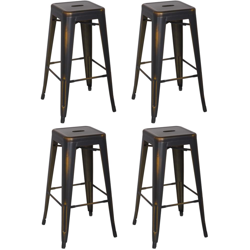 Vintage Galanized Steel Bar Stool  - Set Of 4, Gold. Picture 2