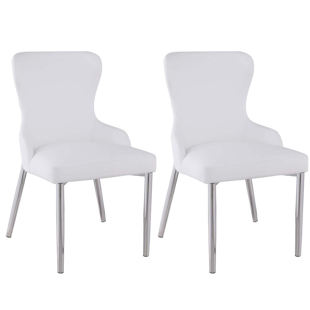 Wing Back Side Chair W/ Polished Ss Frame - Set Of 2, White. Picture 1