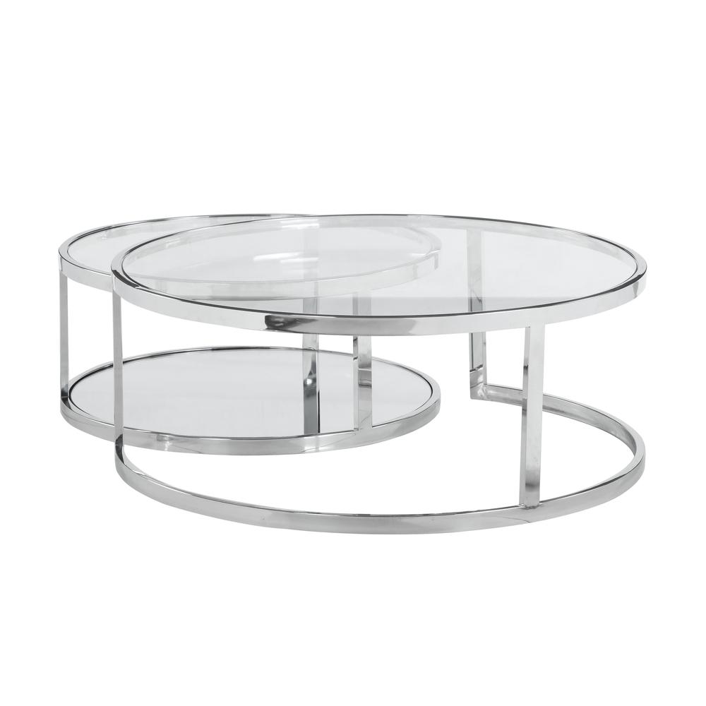 35" Round Nesting Cocktail Table, Polished Ss / Clear. Picture 4