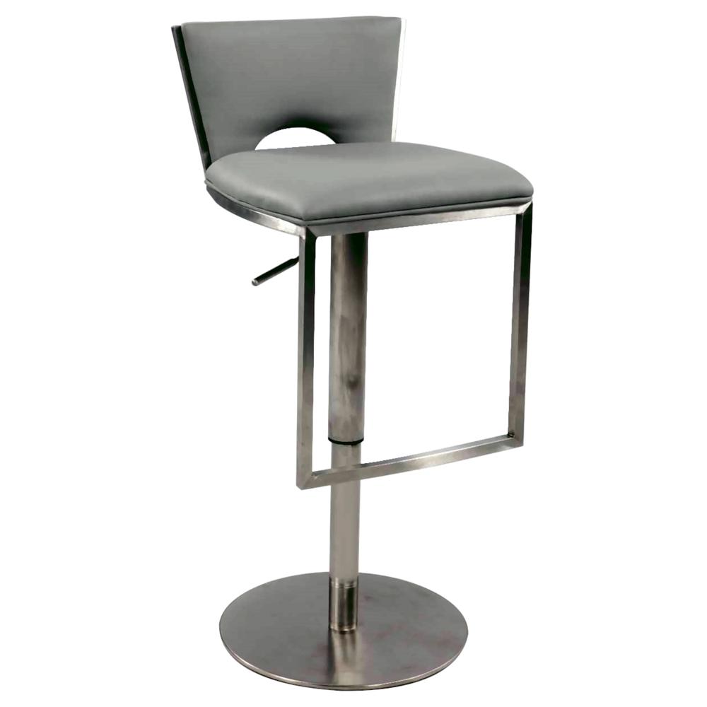 Low Back Upholstered Pneumatic Gas Lift Adjustable Height Stool, Brushed Stainless Steel. Picture 1