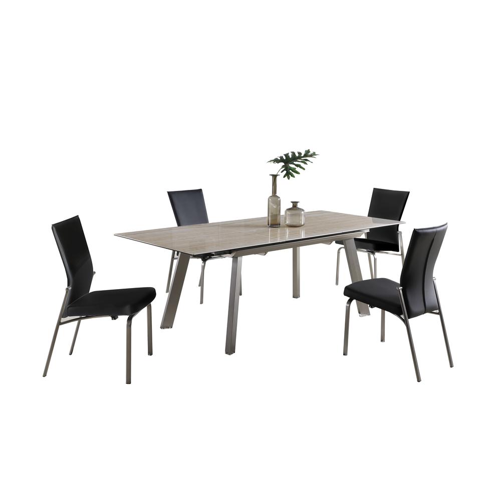Contemporary Dining Set w/ Extendable Ceramic Top Table & Motion-Back Chairs, ELEANOR-MOLLY-5PC-BLK. Picture 2
