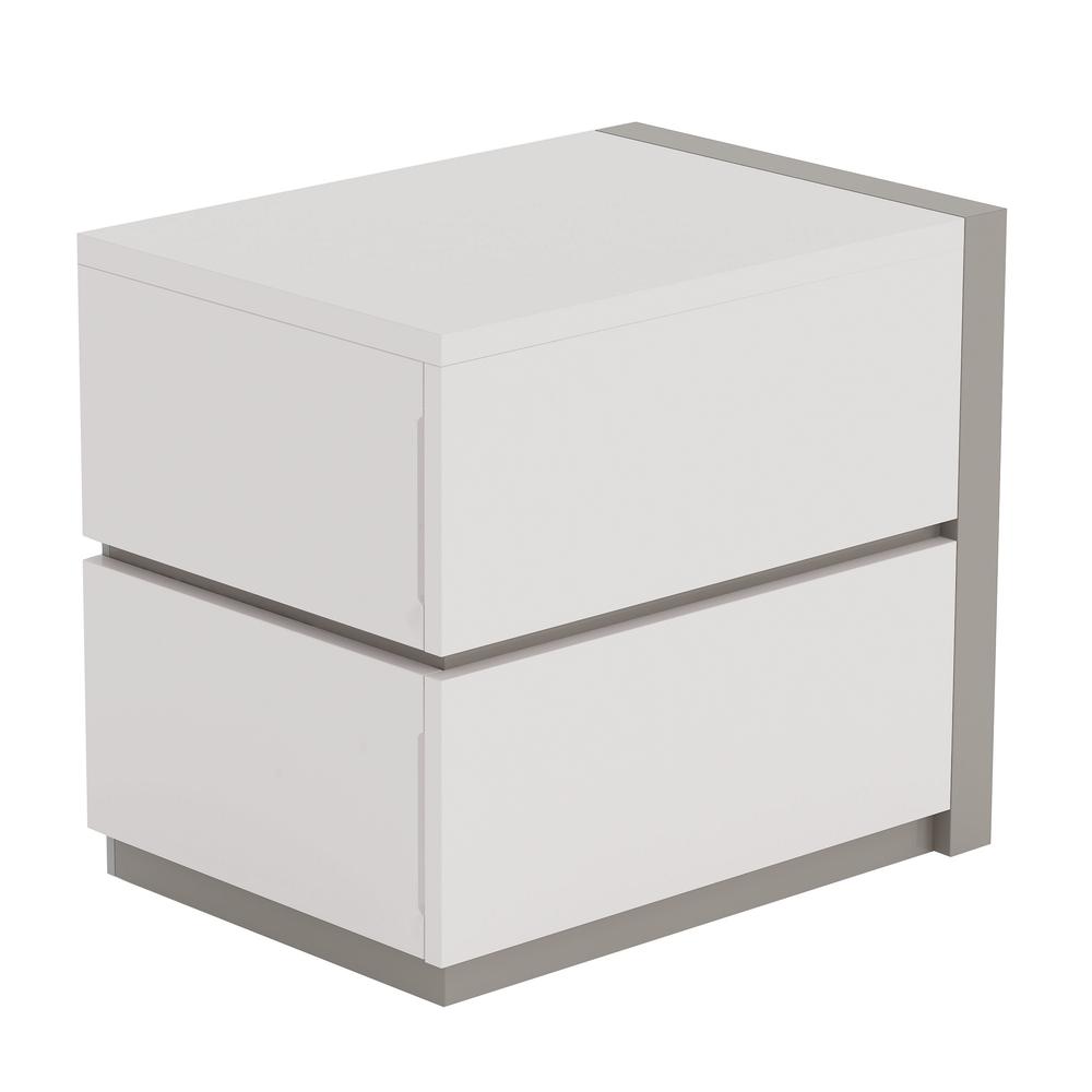 Right 2 Drawer Nightstand, Gloss White & Grey. Picture 1