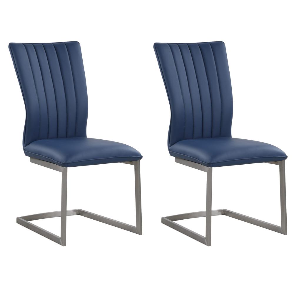 Channel Back Cantilever Side Chair - Set Of 2, Blue. Picture 7