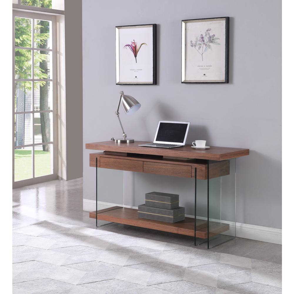 Modern Rotatable Glass & Wooden Desk w/ Drawers & Shelf. Picture 4