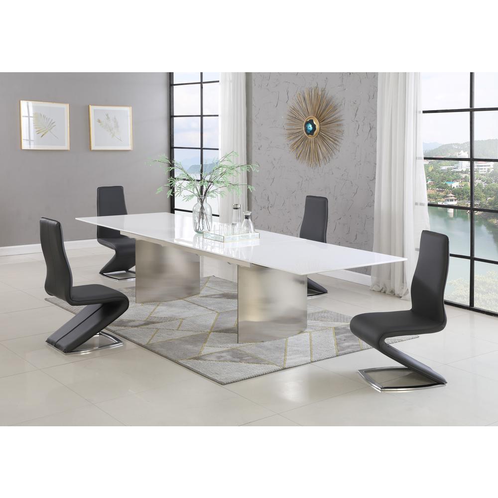 Dining Set w/ Contemporary Extendable White Table & Modern Black Chairs, GLENDA-TARA-5PC. Picture 2
