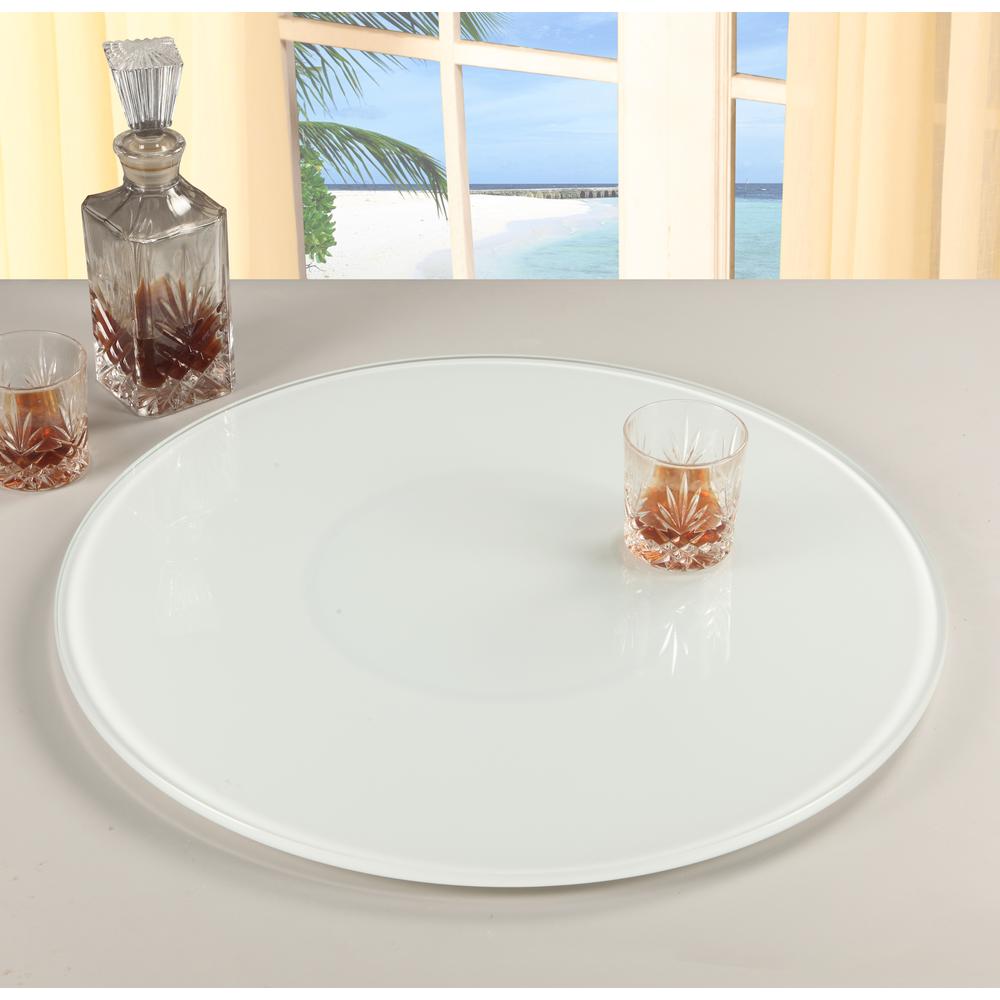 24" Round Glass Rotating Tray, White. Picture 1