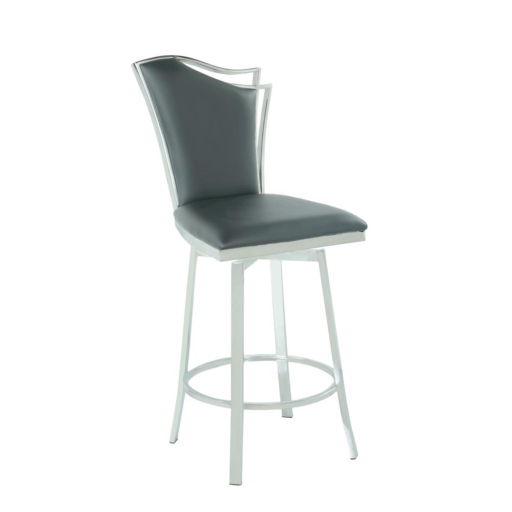 Swivel Counter Stool W/ Design Back, Gray. Picture 4