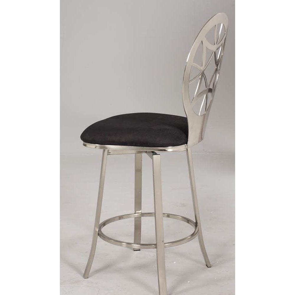 Laser Cut Round Back Memory Swivel Counter Stool, Brushed Nickel Plated. Picture 2
