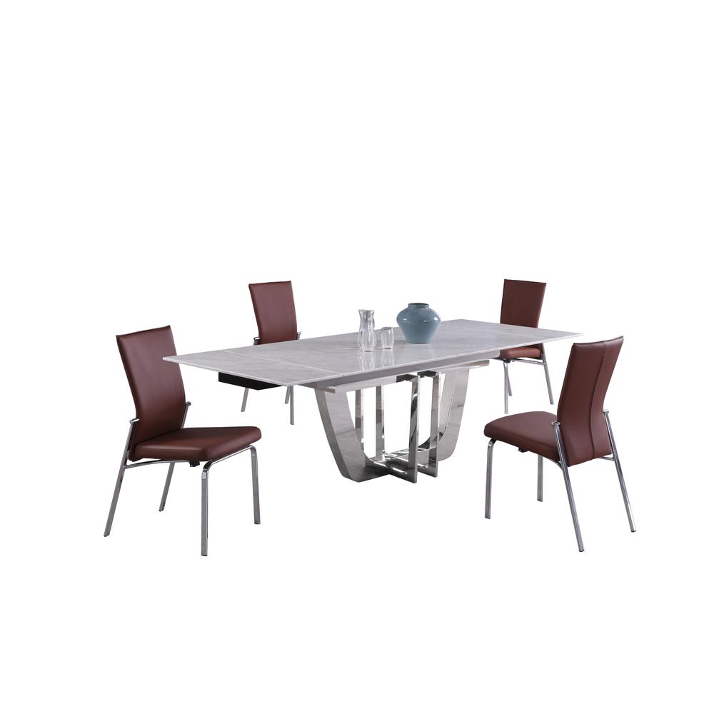 Contemporary Dining Set w/ Extendable Marble Table & 4 Motion Chairs. Picture 4