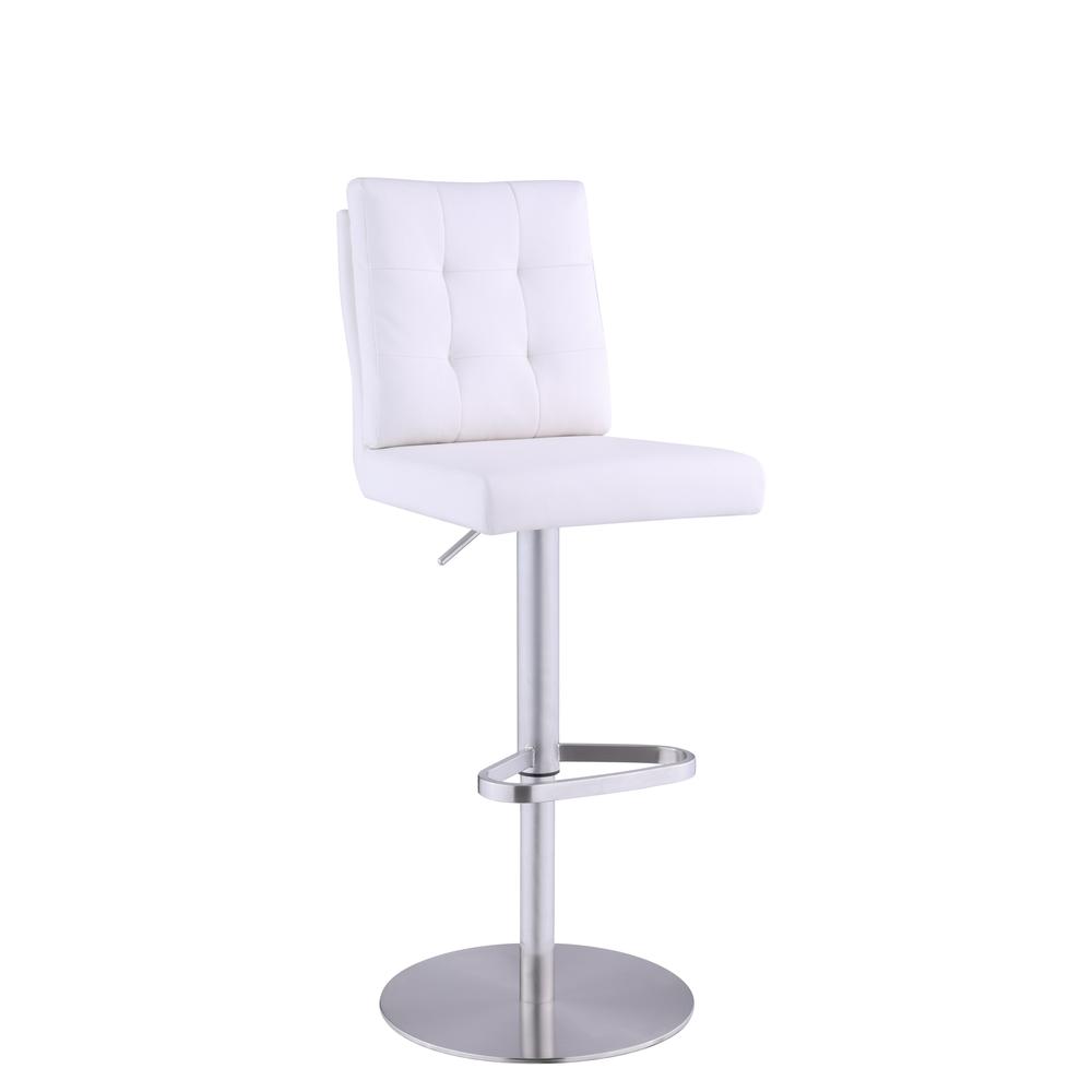 Tufted Back Adjustable Height Stool, White. Picture 1