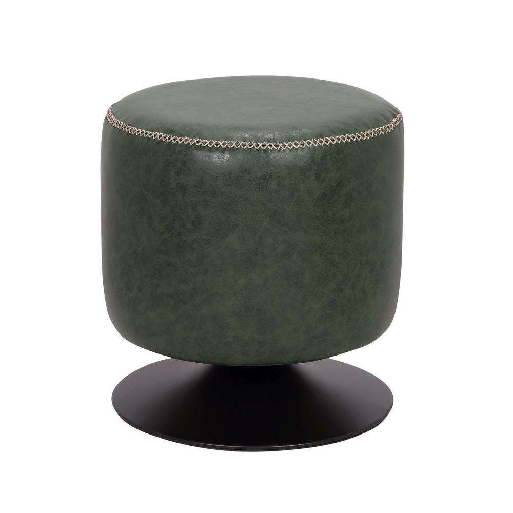 Round Vintage Upholstered Ottoman, Green. Picture 4