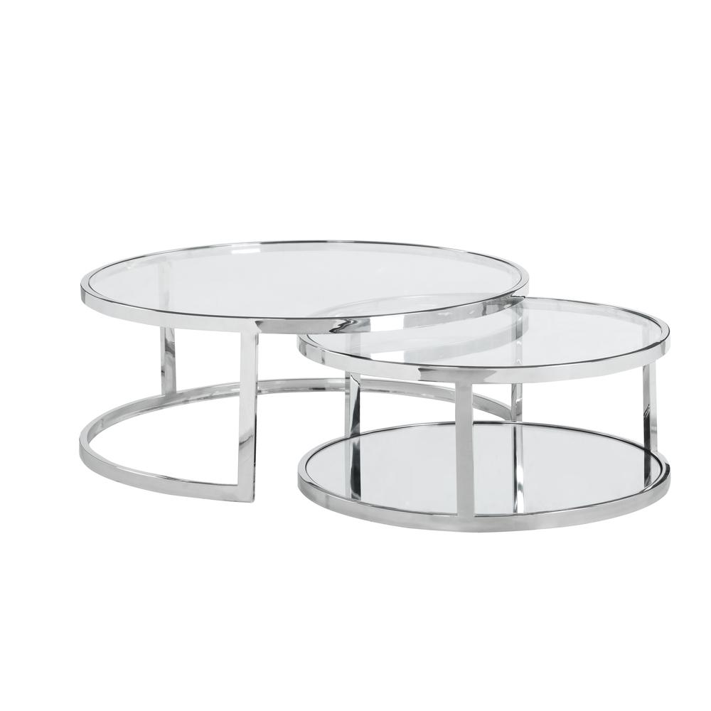 35" Round Nesting Cocktail Table, Polished Ss / Clear. Picture 1