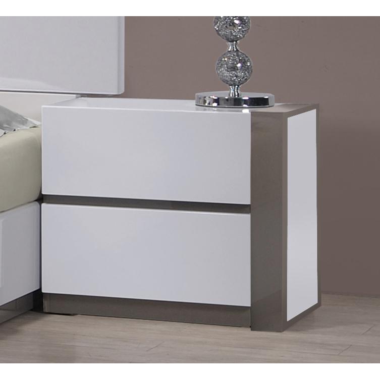 Right 2 Drawer Nightstand, Gloss White & Grey. Picture 2