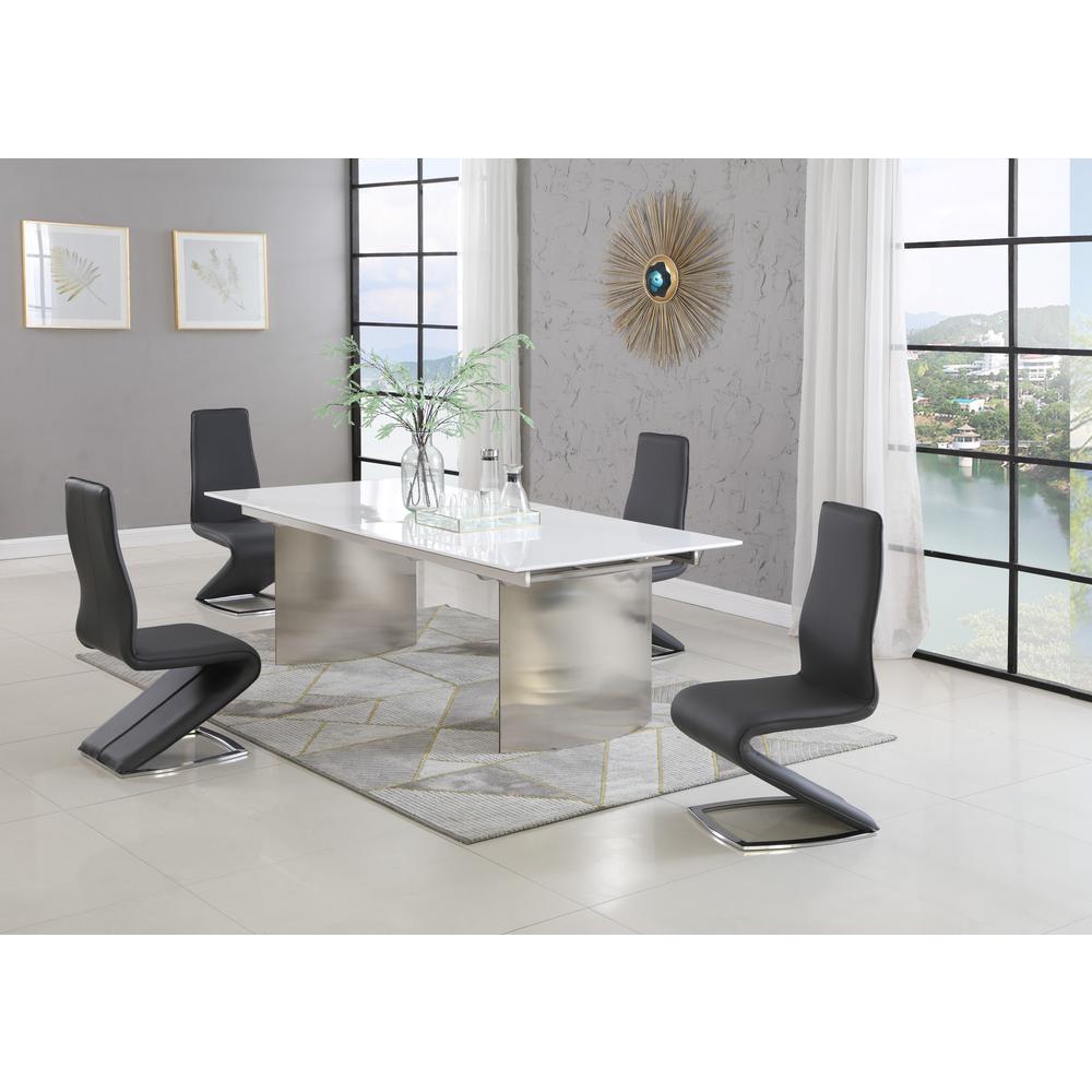 Dining Set w/ Contemporary Extendable White Table & Modern Black Chairs, GLENDA-TARA-5PC. Picture 1