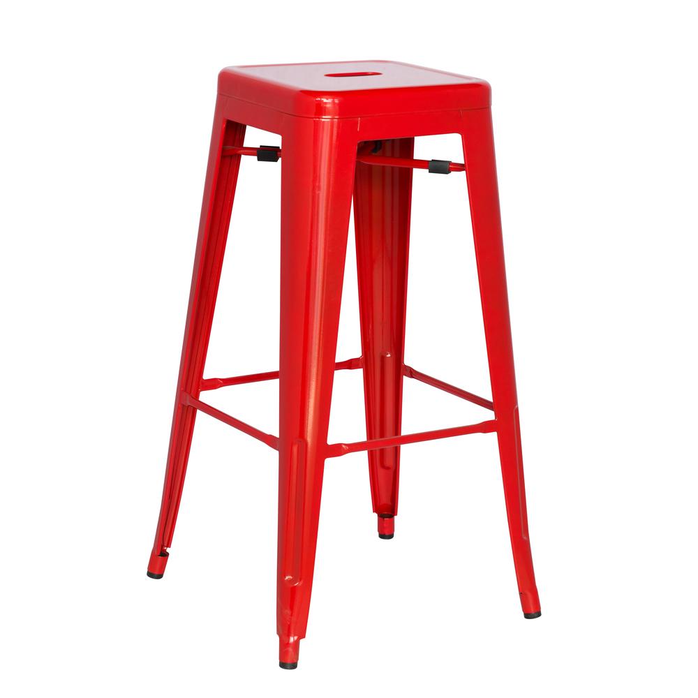 Galvanized Steel Bar Stool  - Set Of 4, Red. The main picture.