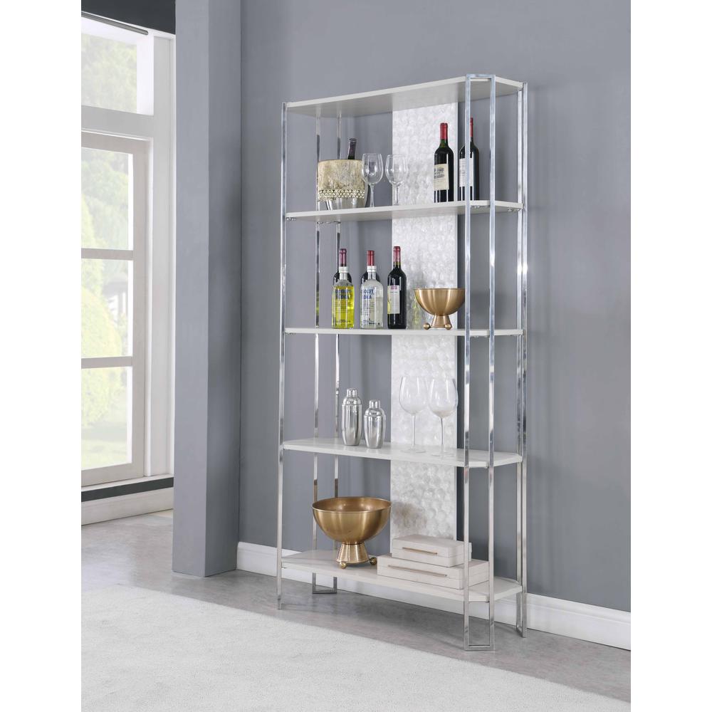 Contemporary Gray Bookshelf w/ Polished Steel Frame. Picture 1