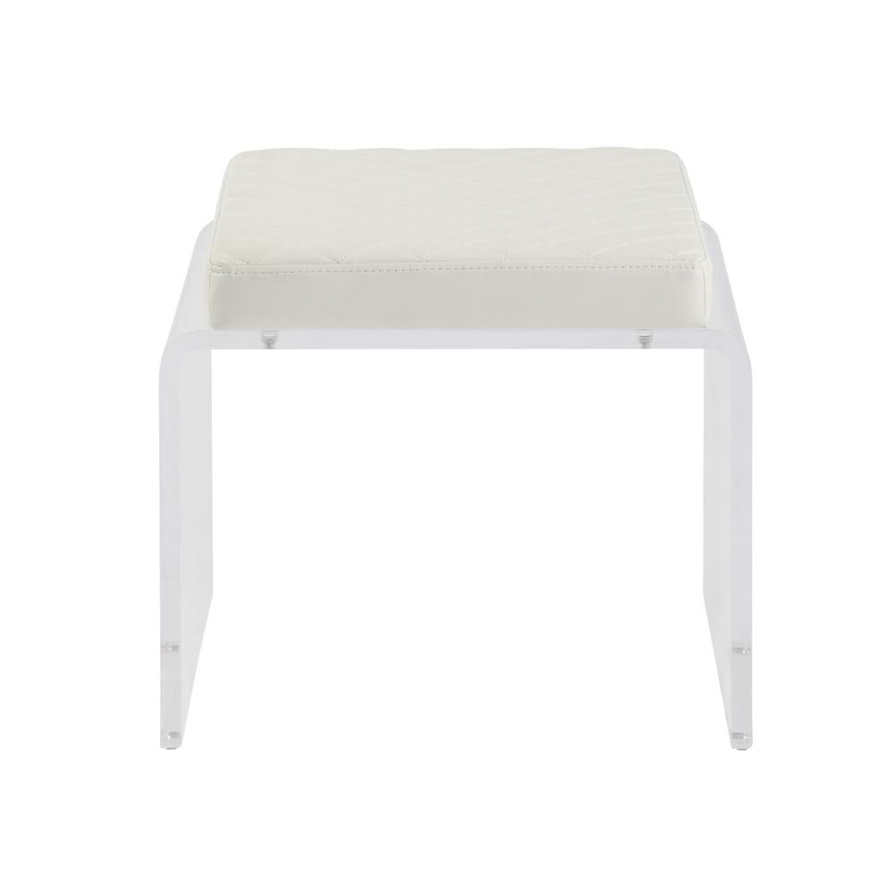 Contemporary Acrylic & White Upholstered Ottoman. Picture 3