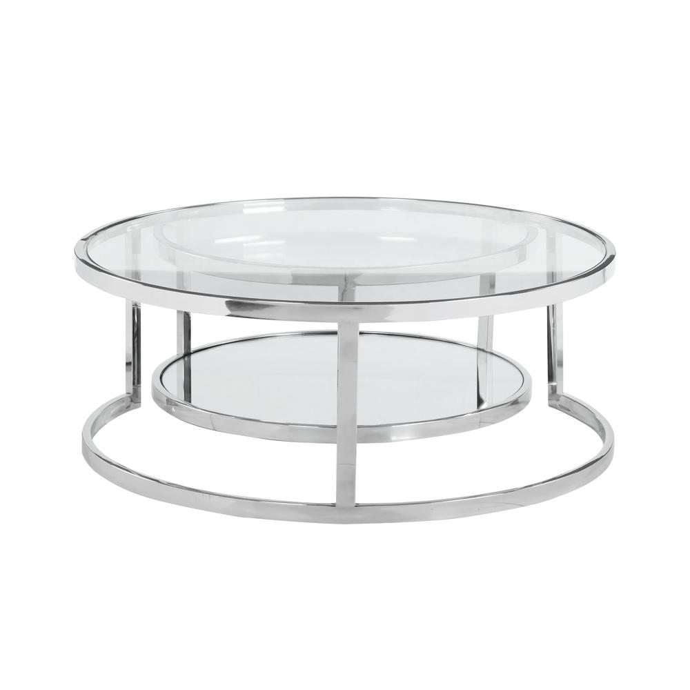 35" Round Nesting Cocktail Table, Polished Ss / Clear. Picture 3