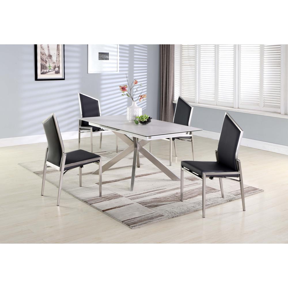 Contemporary Dining Set w/ Extendable Ceramic Top Table & 4 Motion Chairs. Picture 1