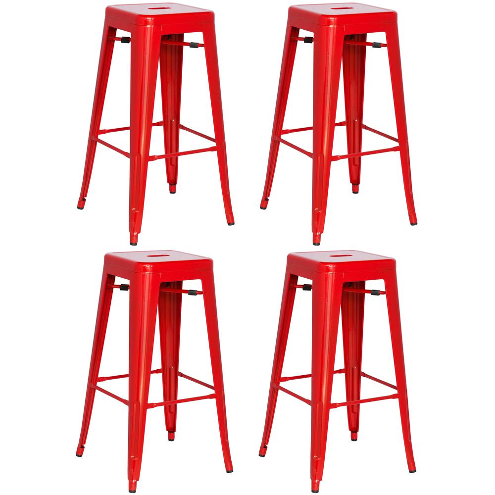 Galvanized Steel Bar Stool  - Set Of 4, Red. Picture 2
