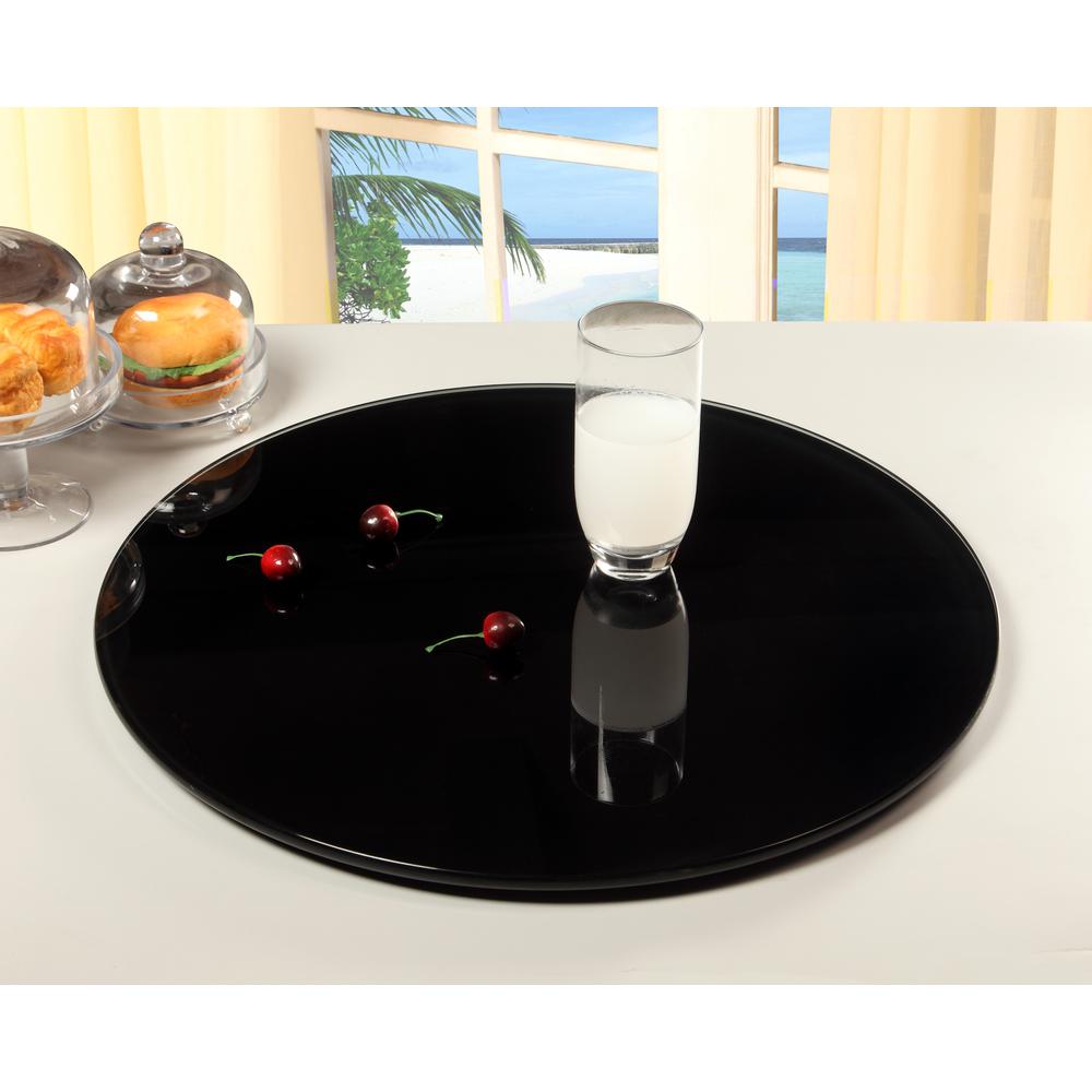 24" Round Glass Rotating Tray, Black. Picture 1
