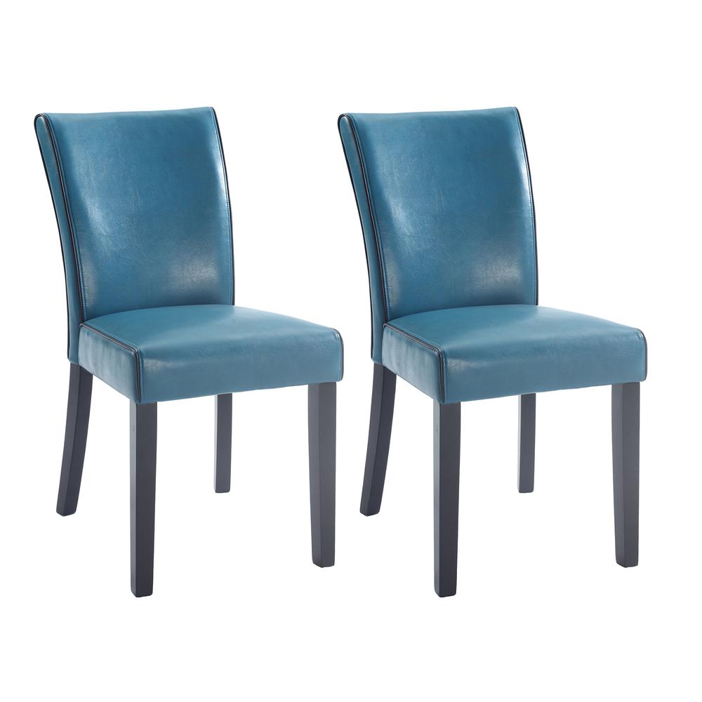 Bonded Leather Parson Chair - Set Of 2, Blue. Picture 1