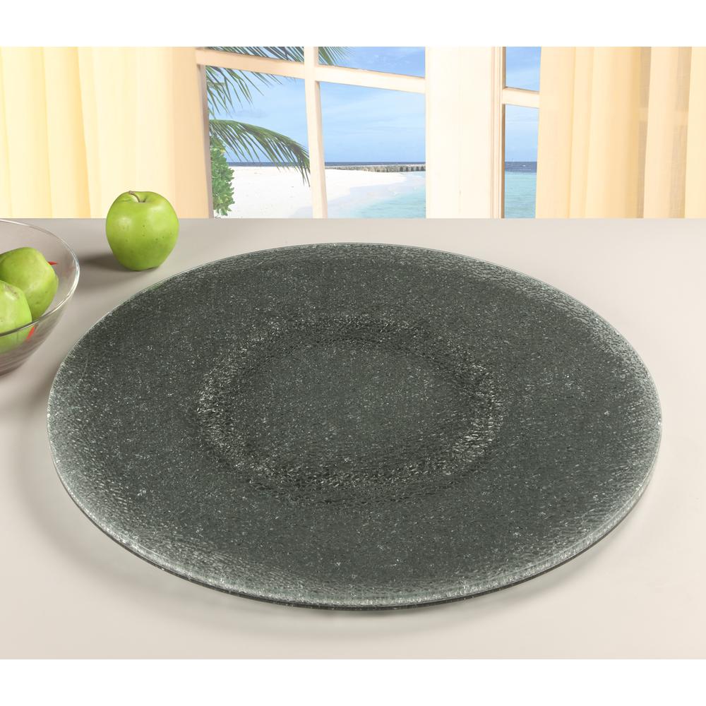 Crackled Glass Lazy Susan 24", Gray Tinted Glass/Crackled. Picture 2