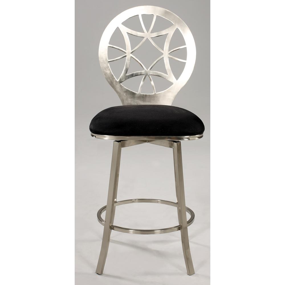 Laser Cut Round Back Memory Swivel Counter Stool, Brushed Nickel Plated. The main picture.