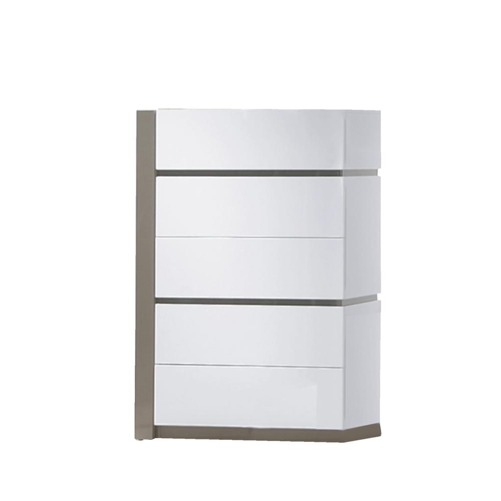 5 Drawer Chest, Gloss White & Grey. Picture 1