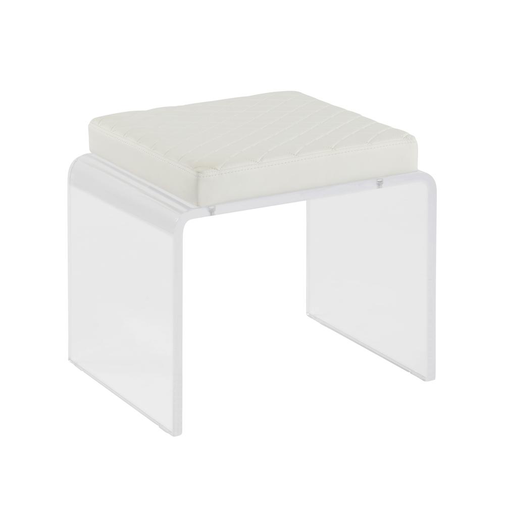 Contemporary Acrylic & White Upholstered Ottoman. Picture 2