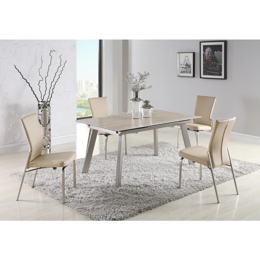 Contemporary Dining Set w/ Extendable Ceramic Top Table & Motion-Back Chairs, ELEANOR-MOLLY-5PC-BGE. Picture 1