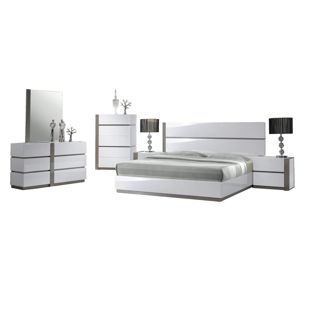 Queen Size 4 Piece Set, Gloss White & Grey. Picture 1