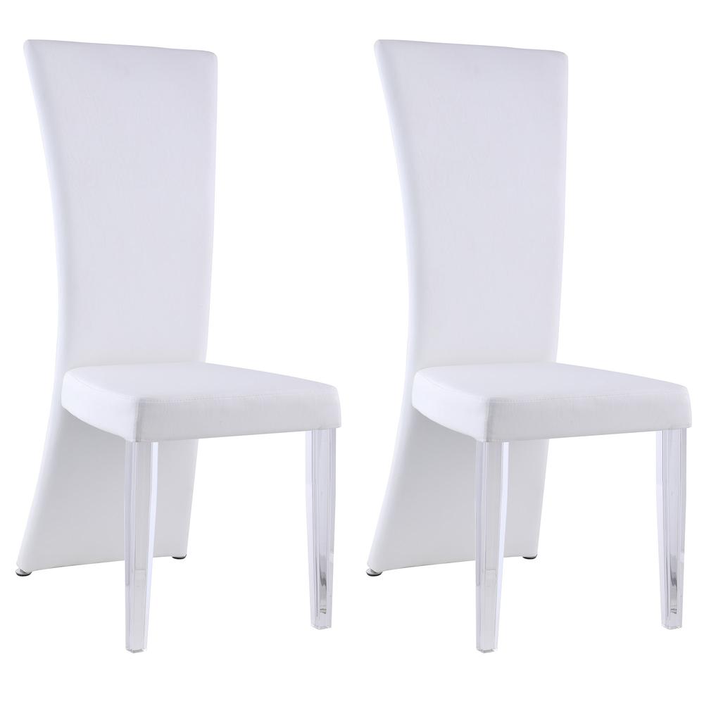 Curved High Back Side Chair W/ Solid Acrylic Legs - - Set Of 2, White. Picture 7