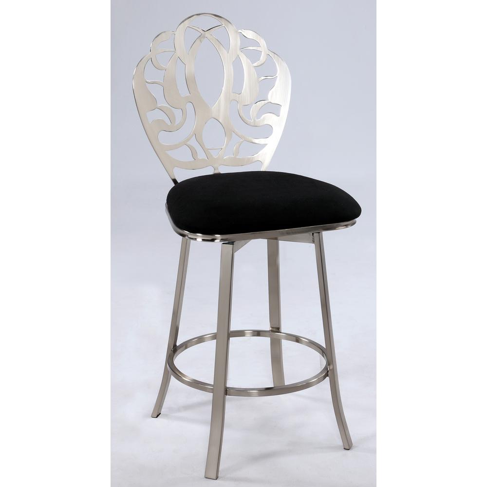Laser Cut Back Memory Back Swivel Counter Stool, Brushed Nickel Plated. Picture 2