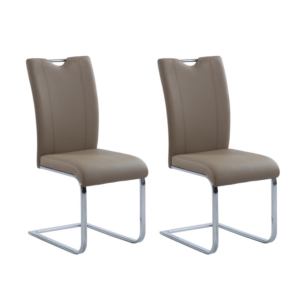 Contemporary Handle Back Side Chair - Set Of 2, Taupe. Picture 3