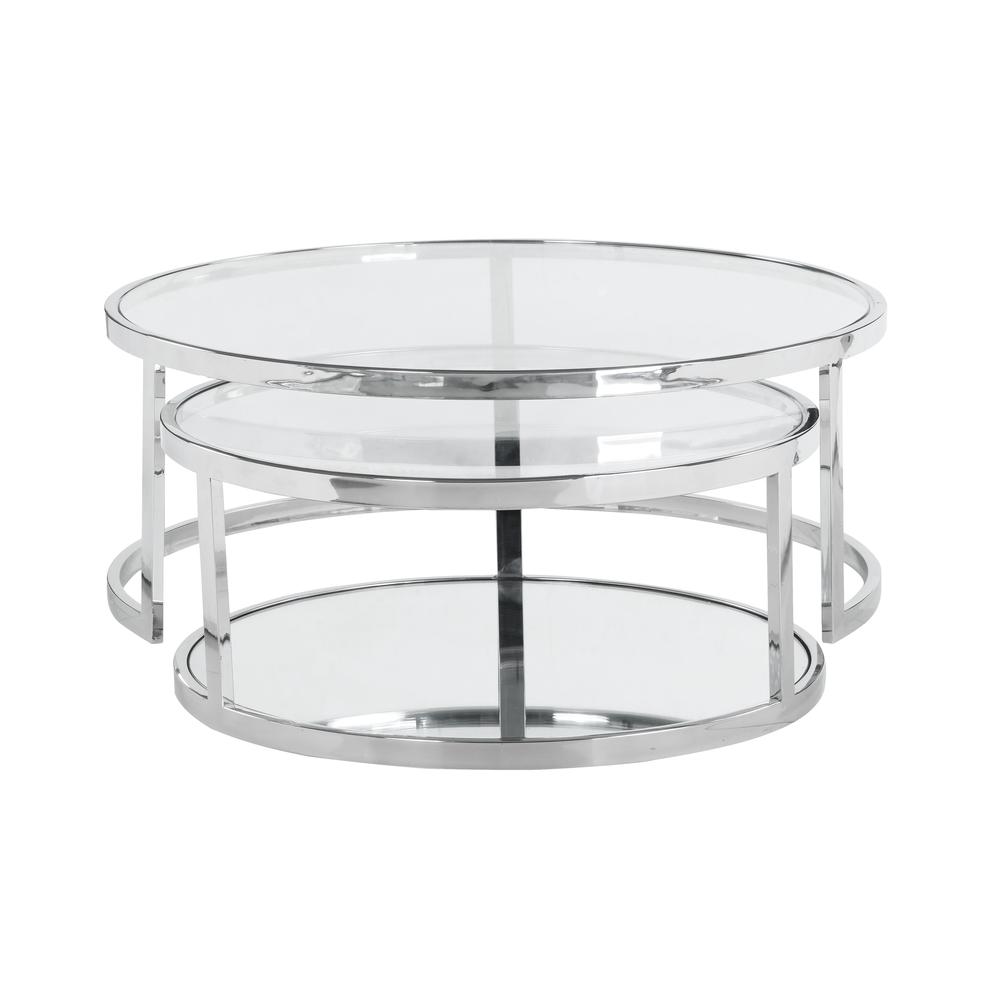 35" Round Nesting Cocktail Table, Polished Ss / Clear. Picture 5