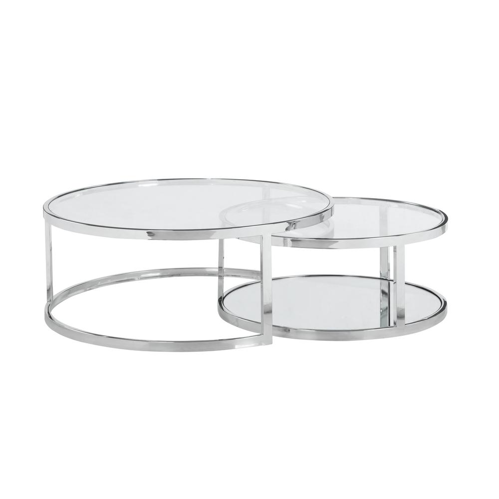 35" Round Nesting Cocktail Table, Polished Ss / Clear. Picture 2