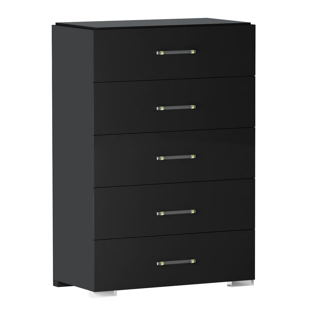 Modern 5-Drawer Gloss Black Bedroom Chest. Picture 1