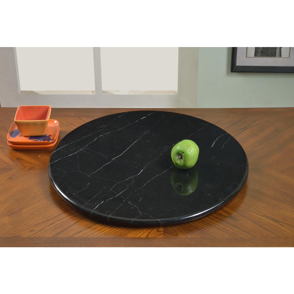 24" Round Black Marble Rotating Tray, Black. Picture 1