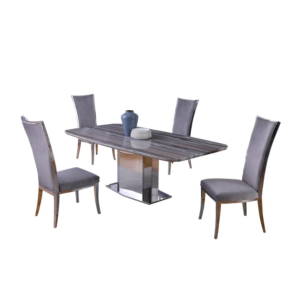 Contemporary Dining Set w/ Marble Top Table & 4 Chairs. Picture 2