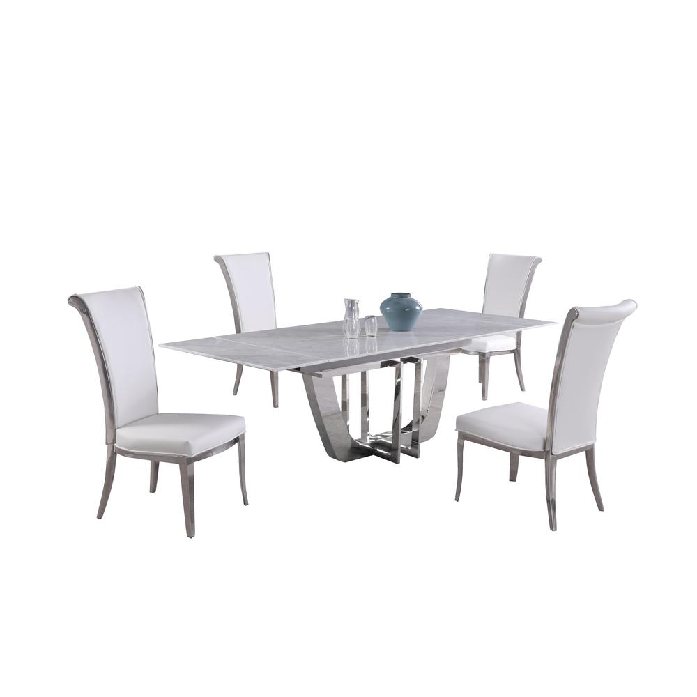 Contemporary Dining Set w/ Extendable Carrara Marble Table & 4 Chairs. Picture 4