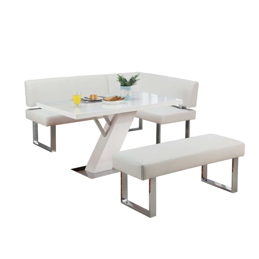 Linden Table+Nook+Bench, Gloss White. Picture 2