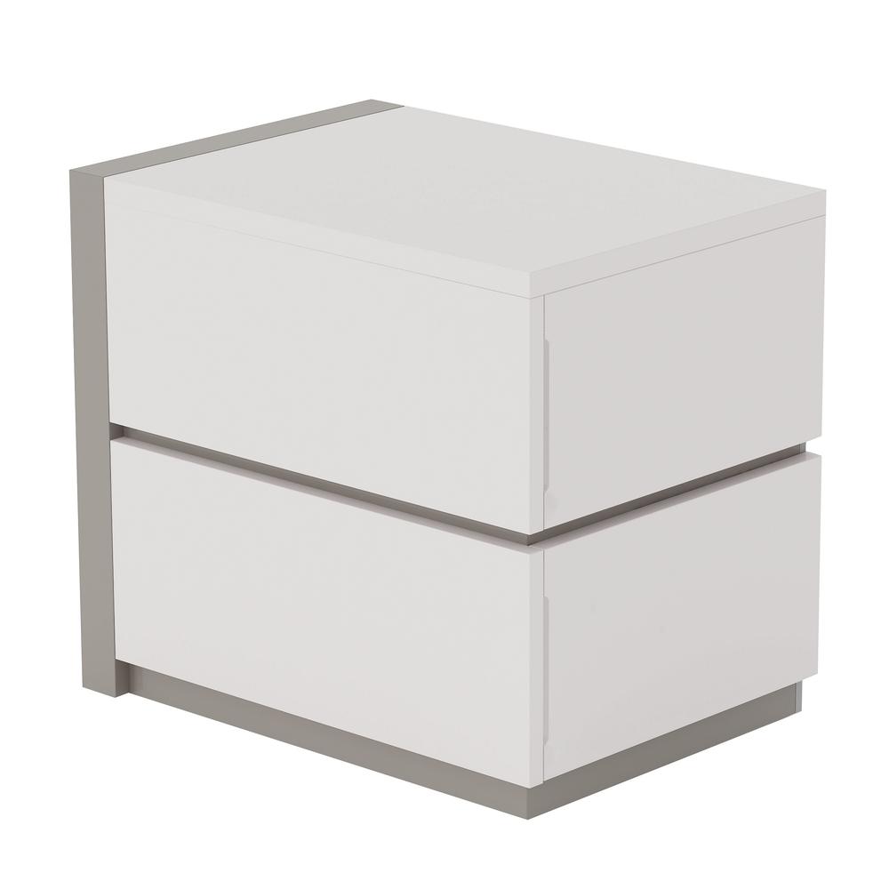 Left 2 Drawer Nightstand, Gloss White & Grey. Picture 1
