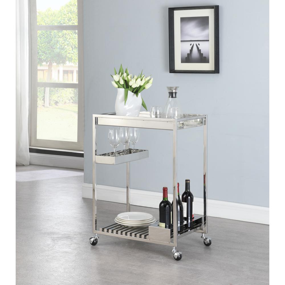 Contemporary All Metal Tea Cart, Polished Ss. Picture 5