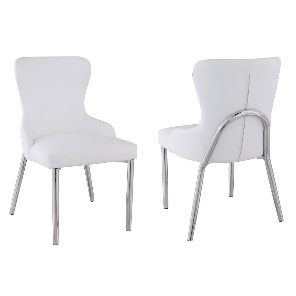 Wing Back Side Chair W/ Polished Ss Frame - Set Of 2, White. Picture 2