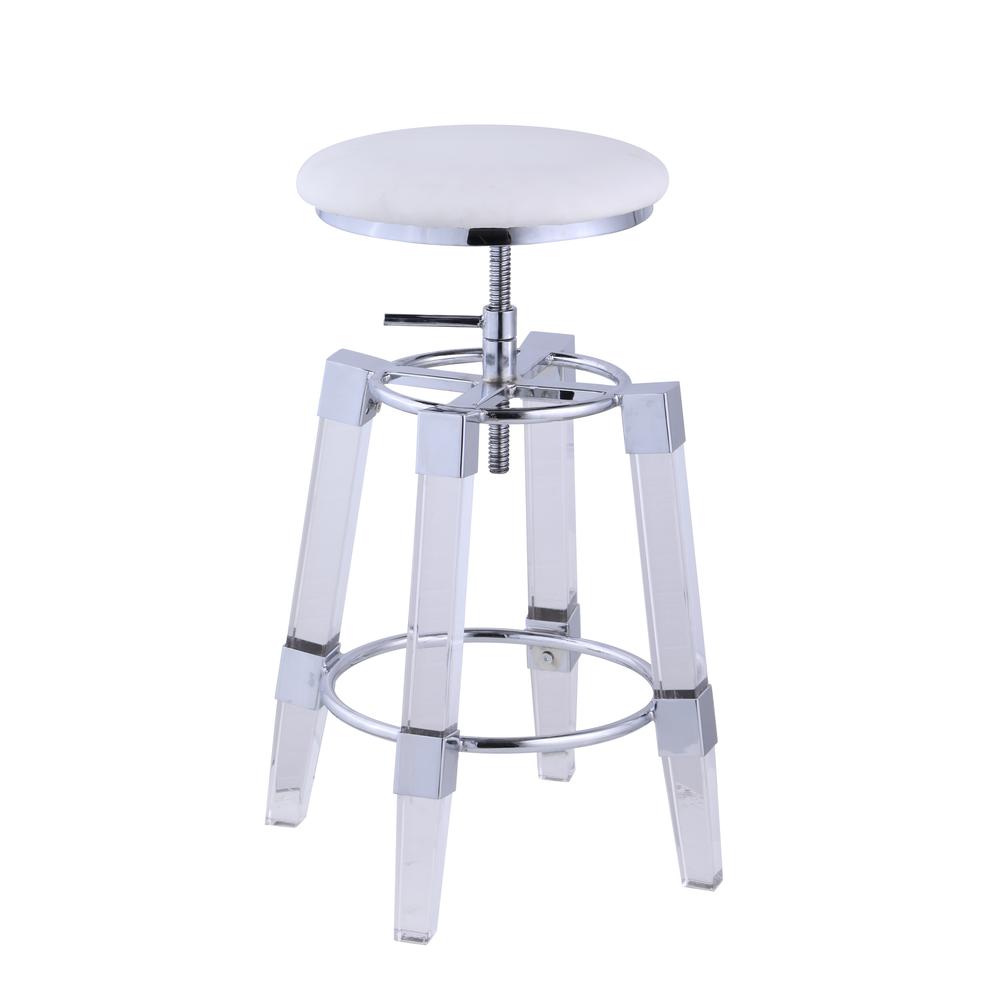 Adjustable Stool W/ Upholstered Seat, White. Picture 3