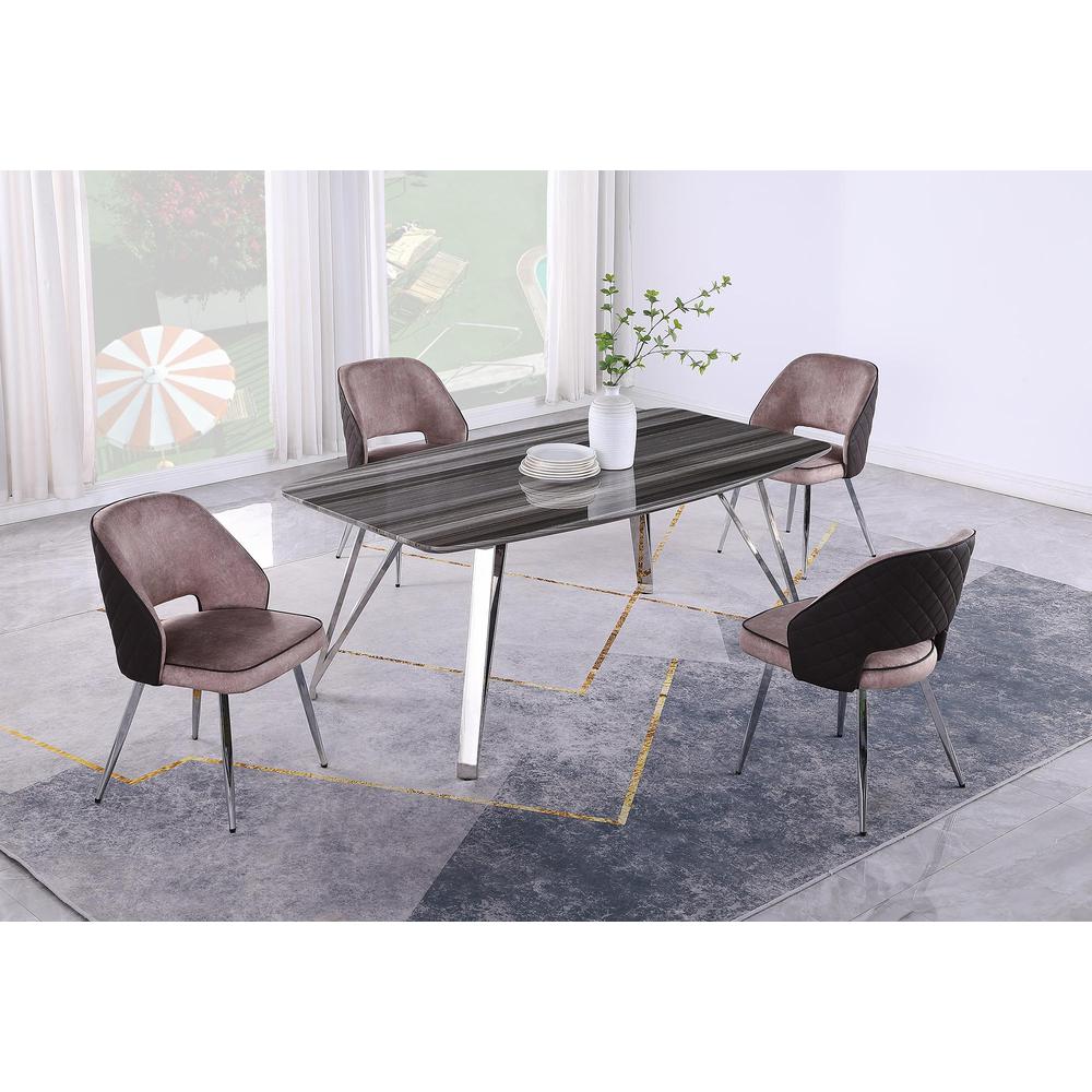 Contemporary Dining Set w/ Marbleized Wooden Table & Four 2-Tone Chairs. Picture 1