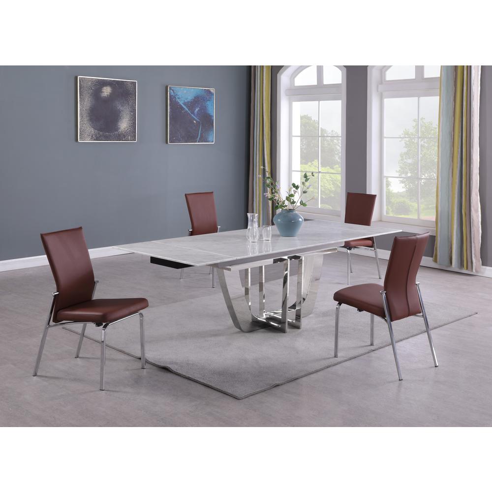 Contemporary Dining Set w/ Extendable Marble Table & 4 Motion Chairs. Picture 2