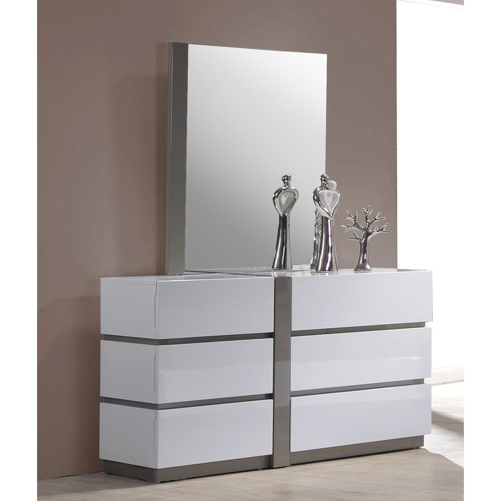 6 Large Drawer Dresser, Gloss White & Grey. Picture 2